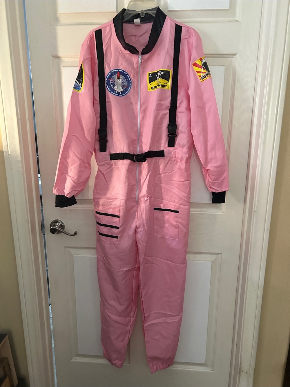 Pink Astronaut-Style Jumpsuit with Patch Details